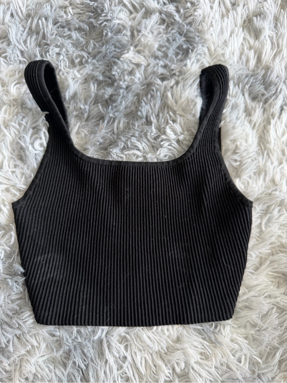Babaton Black Ribbed Square-Neck Crop Tank